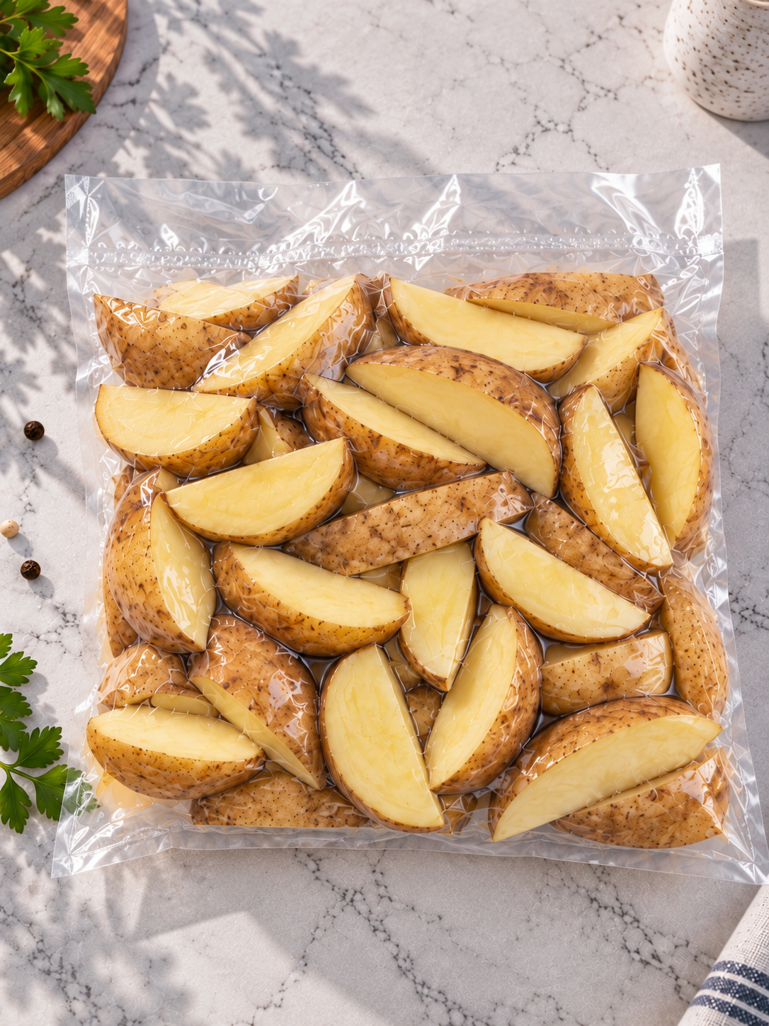 Картофель очищенный, нарезанный дольками, в вакуумной упаковке